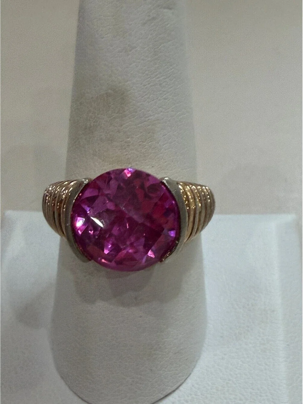 Vintage Pink Gemstone Ring with Gold Tone Band Size 9